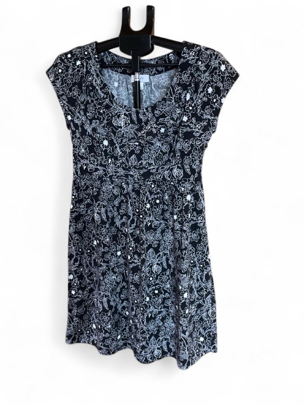 Ann Taylor Loft Black & White Floral Cap-Sleeve Mini Dress